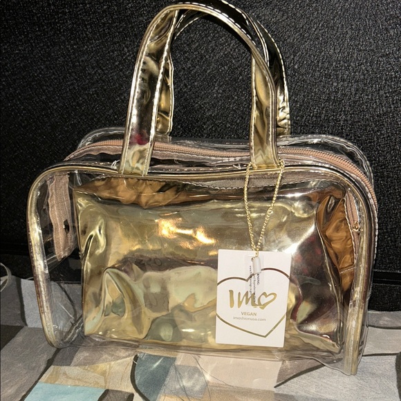Imoshion Handbags - Imoshion Shiny Gold and Transparent Cosmetic Case